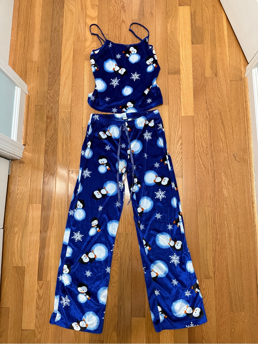 Blue Snowman Print Pajama Set - Tank Top & Pants